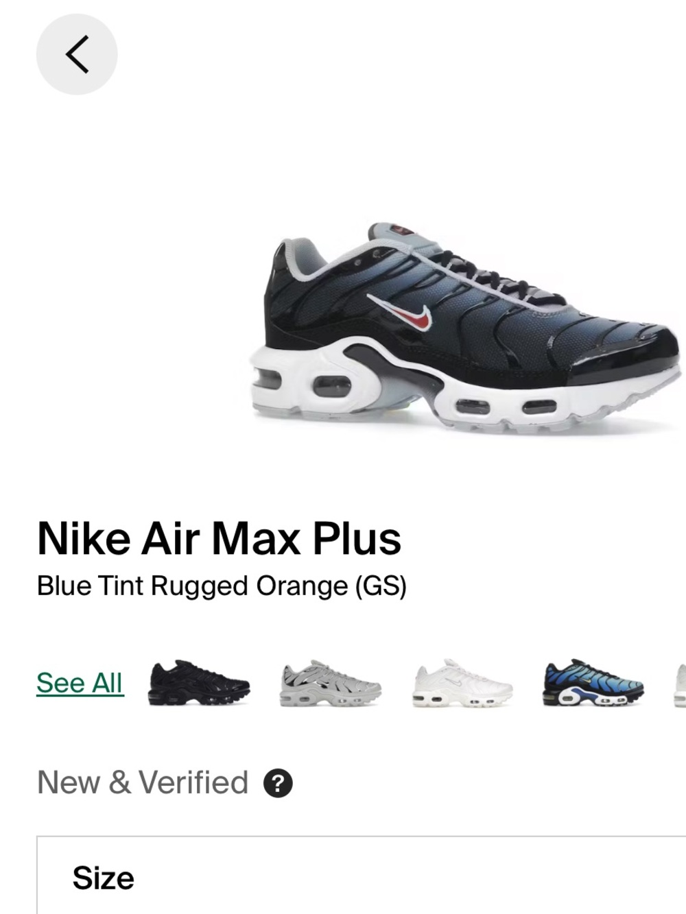 Nike Air Max Plus Sz 4Y